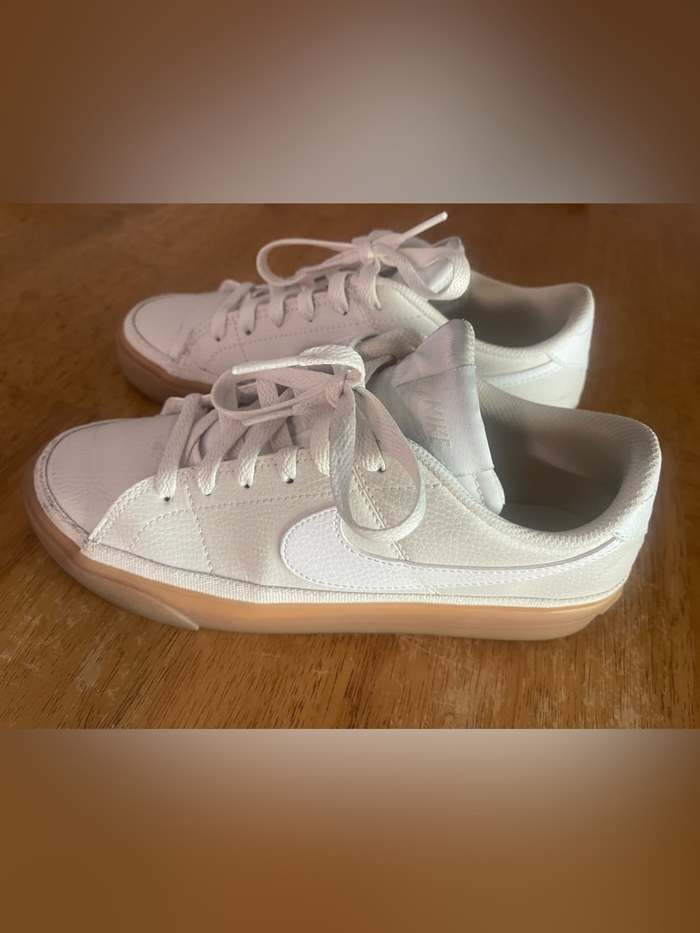 Nike Women’s Court Legacy Next Sneakers in Cream and White with Gum Sole - Picture 9 of 13